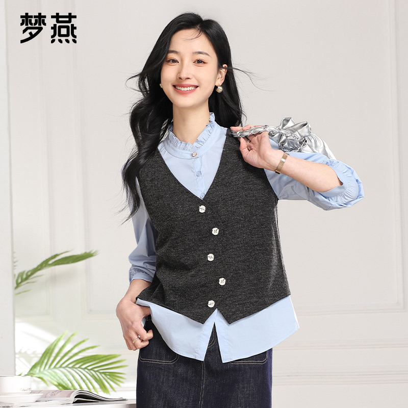 梦燕春秋女时尚百搭气质典雅上衣宽松休闲舒适长袖衬衫AA03B5009