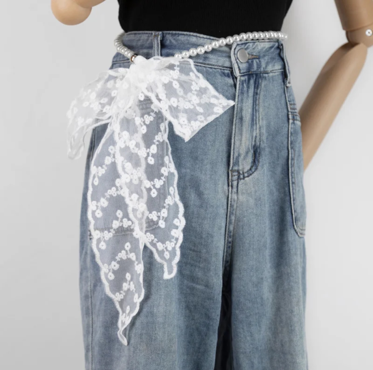 百搭风蕾丝见详情民族风花朵腰带镂空毛边春夏蓝色