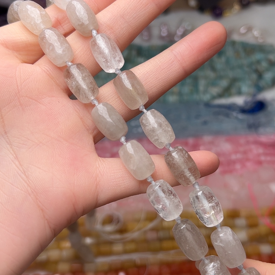 玛瑙/玉髓合金珠宝半成品Y663。9.6mm天然水晶桶珠一条