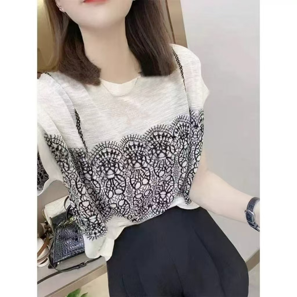 【锦衣服饰】3812韩系字母刺绣短袖针织