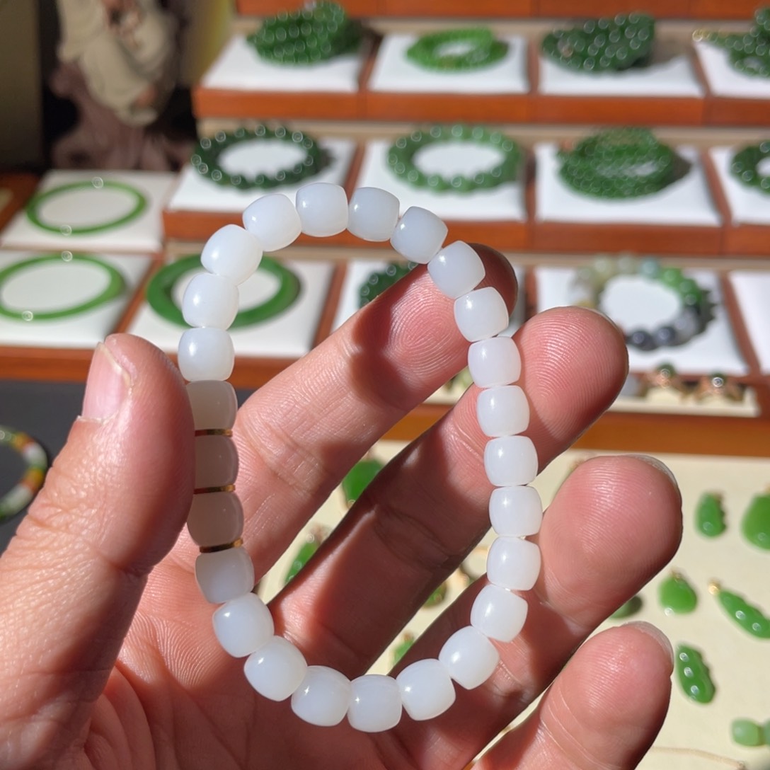 和田玉手链18K金镶嵌