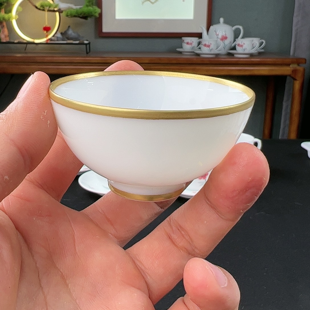 柴窑素胎描金主人杯一级品