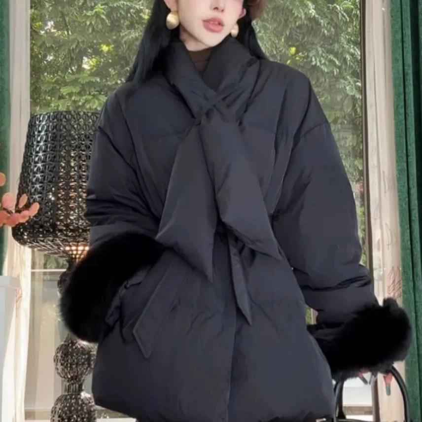 8998 美拉德风时尚束腰围巾防寒服外18-1