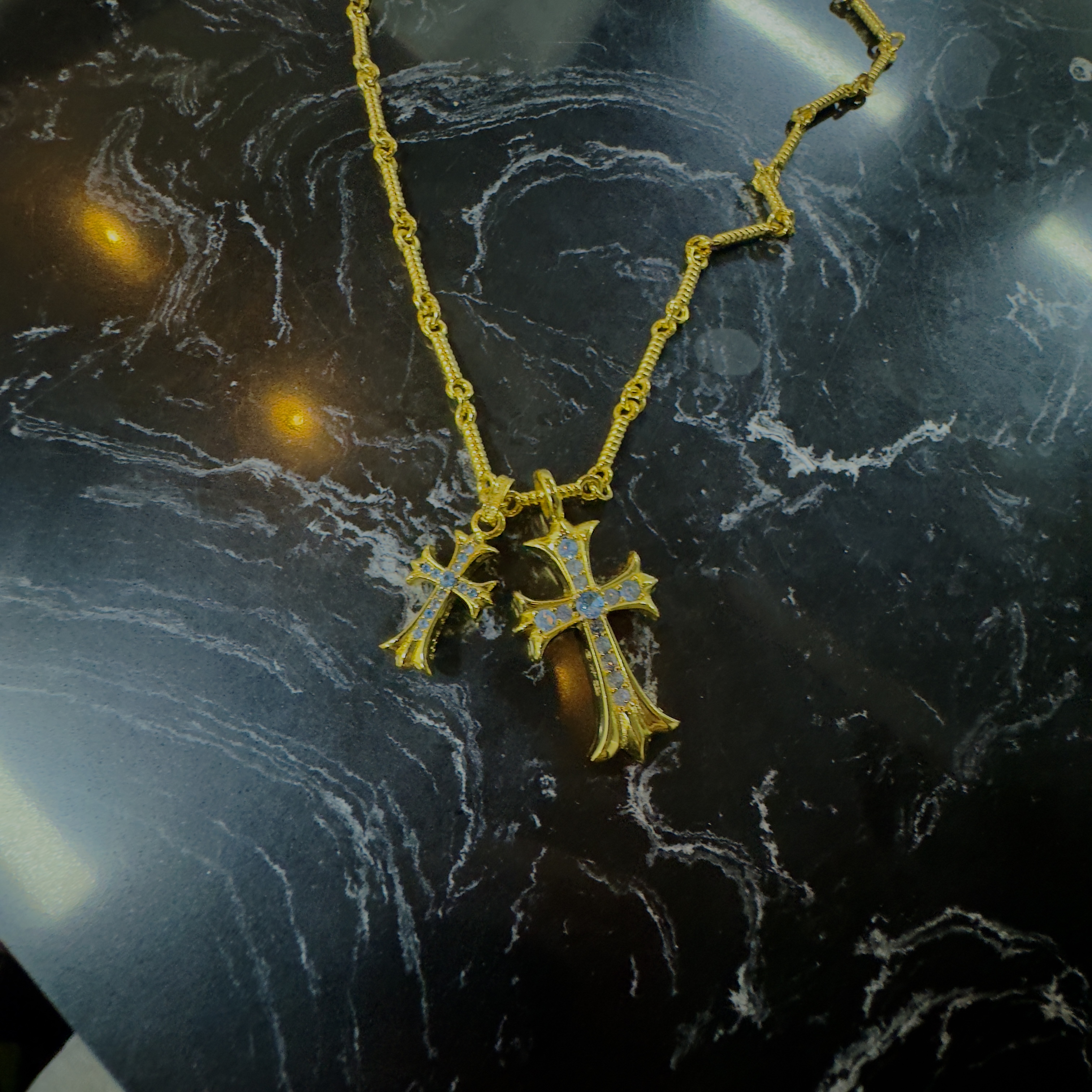 合金项链 【蛇年 幽冥冰蓝 项链】黄色冰蓝十字项链国复古小众简约