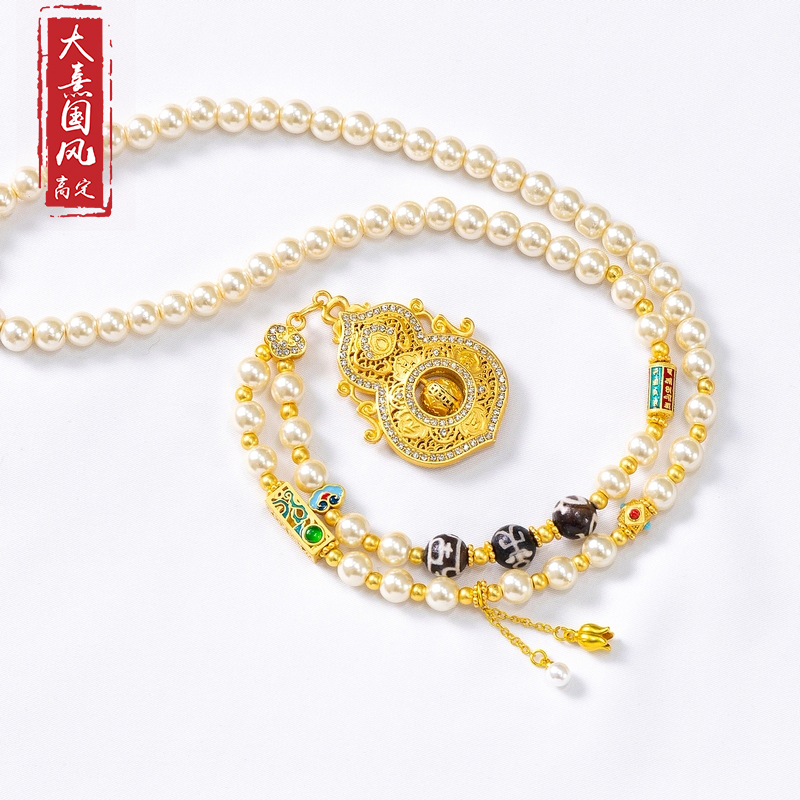 合金仿珍珠项链 【平安福禄】新中式复古手工吊坠女士气质轻奢项链