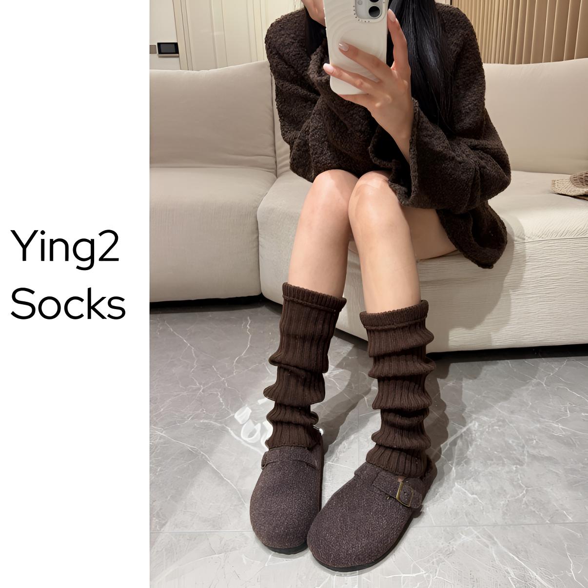 YING2羊毛堆堆袜套纯色百搭竖条纹显瘦韩版保暖中筒简约高级女袜