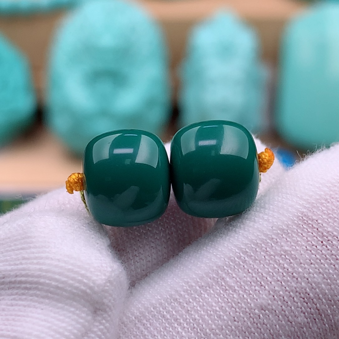 绿松石珠宝奇石未镶嵌9.6mm对珠