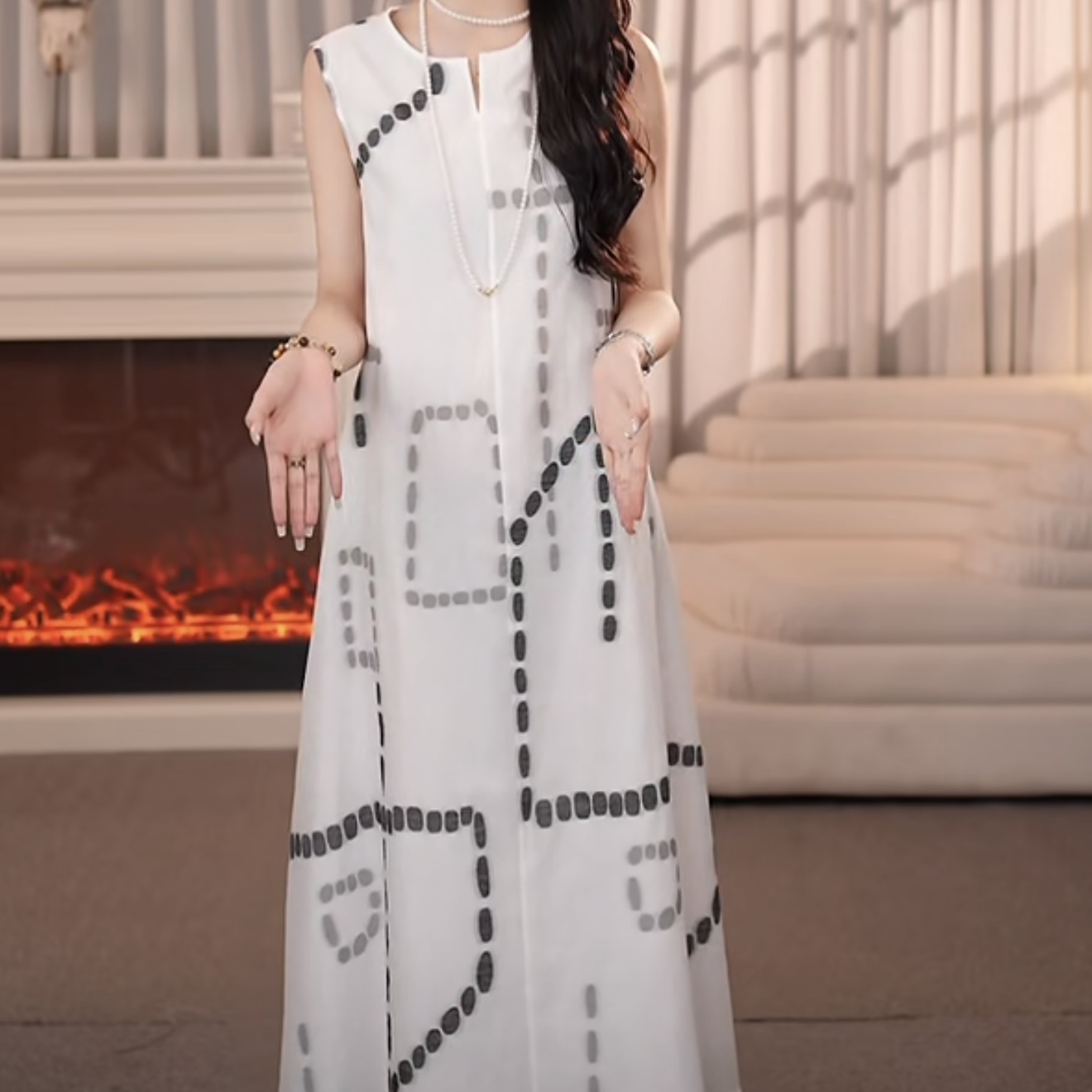 AMASS/阿玛施新款时尚气质法式设计中长款连衣裙（附腰带）550005