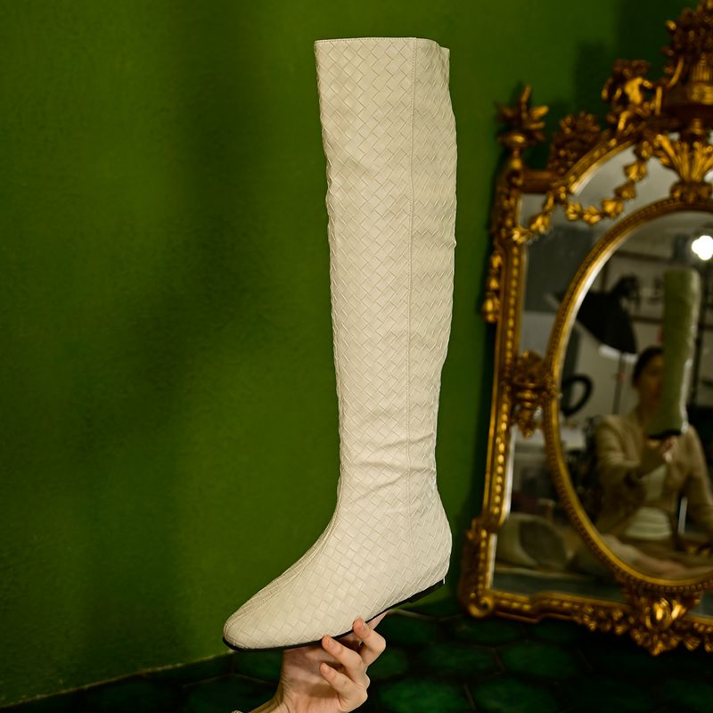 【DUOSI】6cm时装靴过膝百搭坡跟白色长筒靴复古内增高长靴XG1993-8