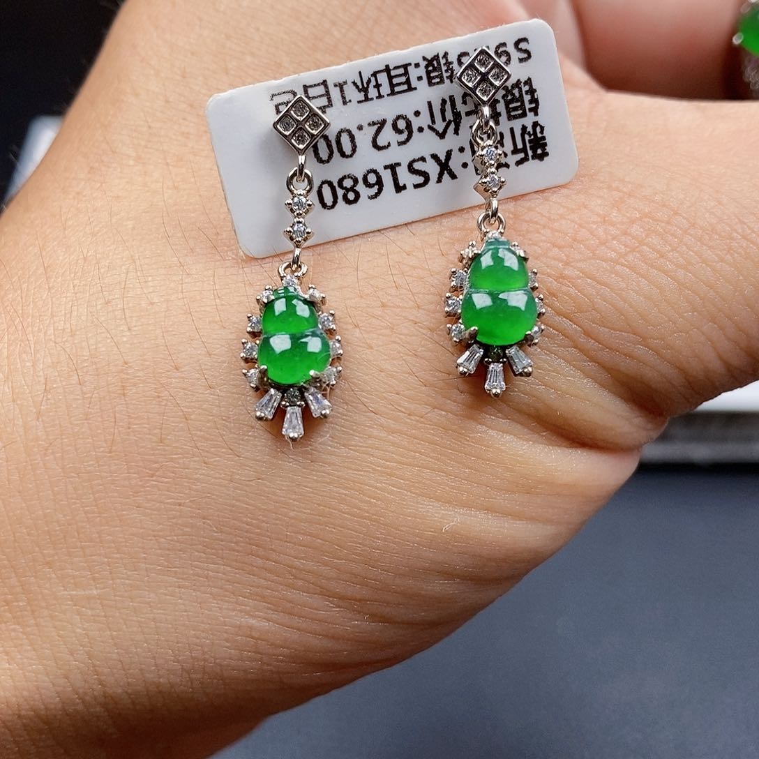 翡翠银S925镶嵌耳饰耳饰