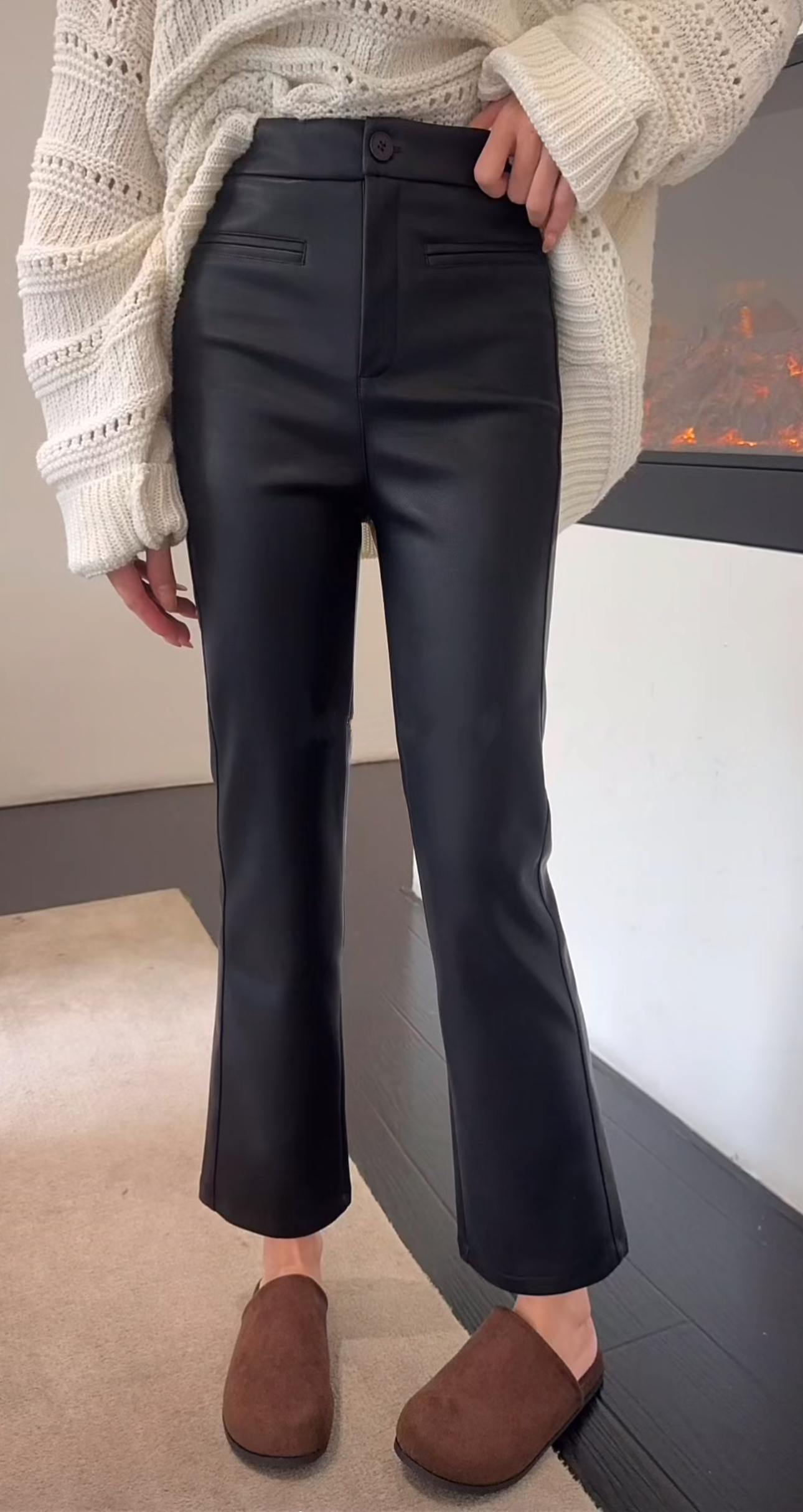 【爆品皮裤】微喇裤>长皮裤女春秋阔腿高腰显瘦垂感微喇大码九分裤