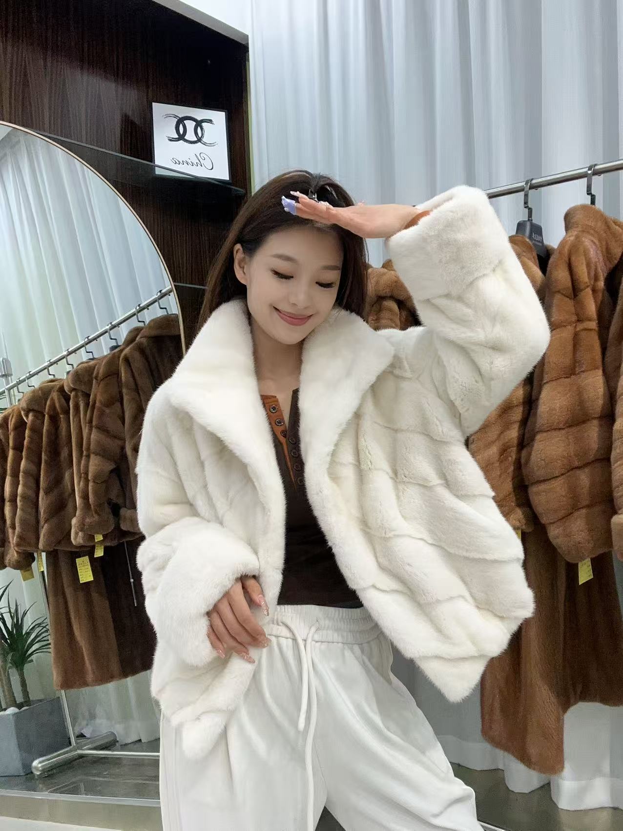 【杜松子】新款秋冬立翻领斜排宽松慵懒皮草外套