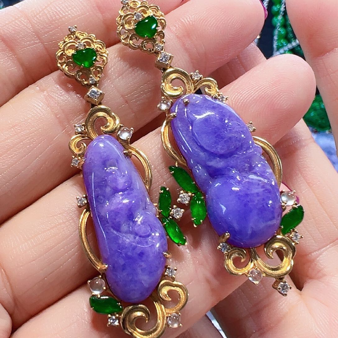 翡翠耳饰18K金镶嵌签收后24小时鉴赏期