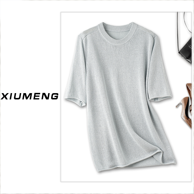 【老潘】时尚清爽透气套头和纸纱针织圆领短袖F6771