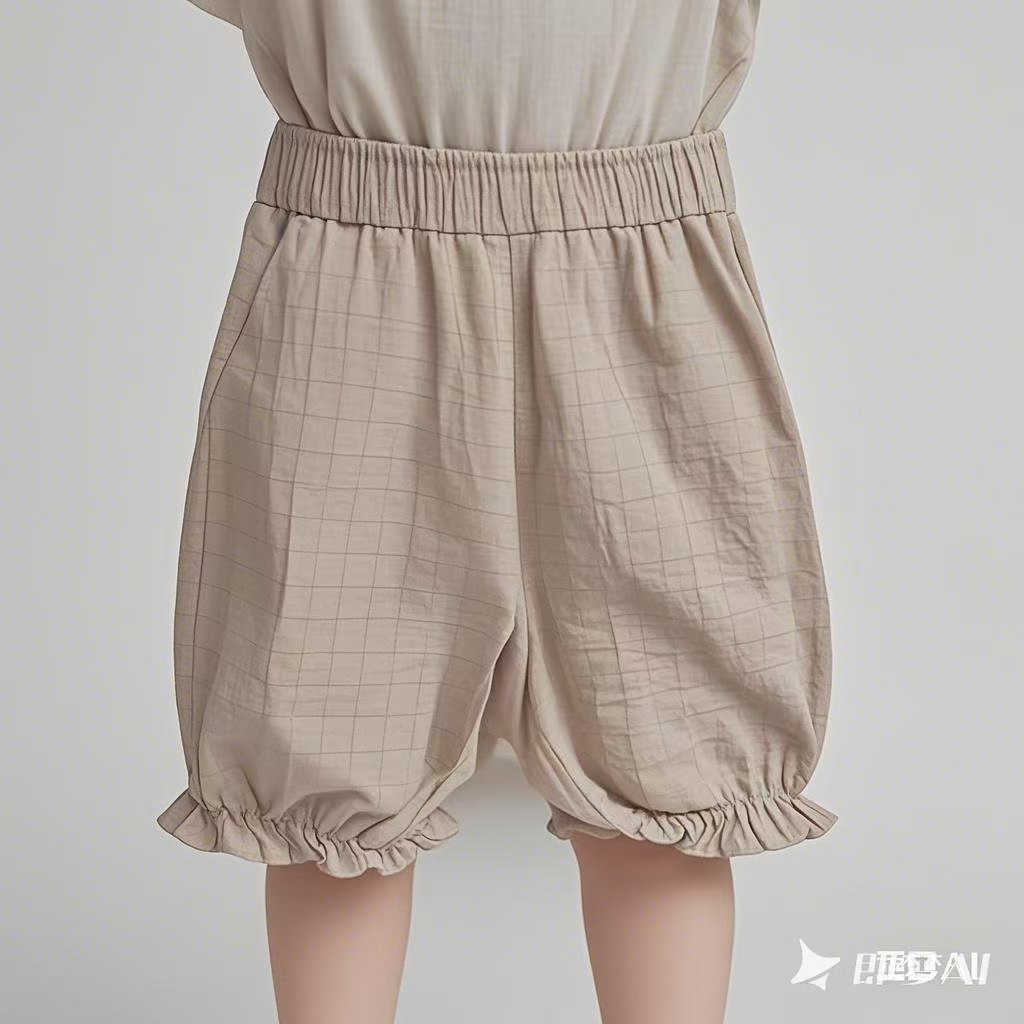 爱麻麻9022970夏季女宝休闲七分裤复古棉麻外穿时尚宽松格子纯棉