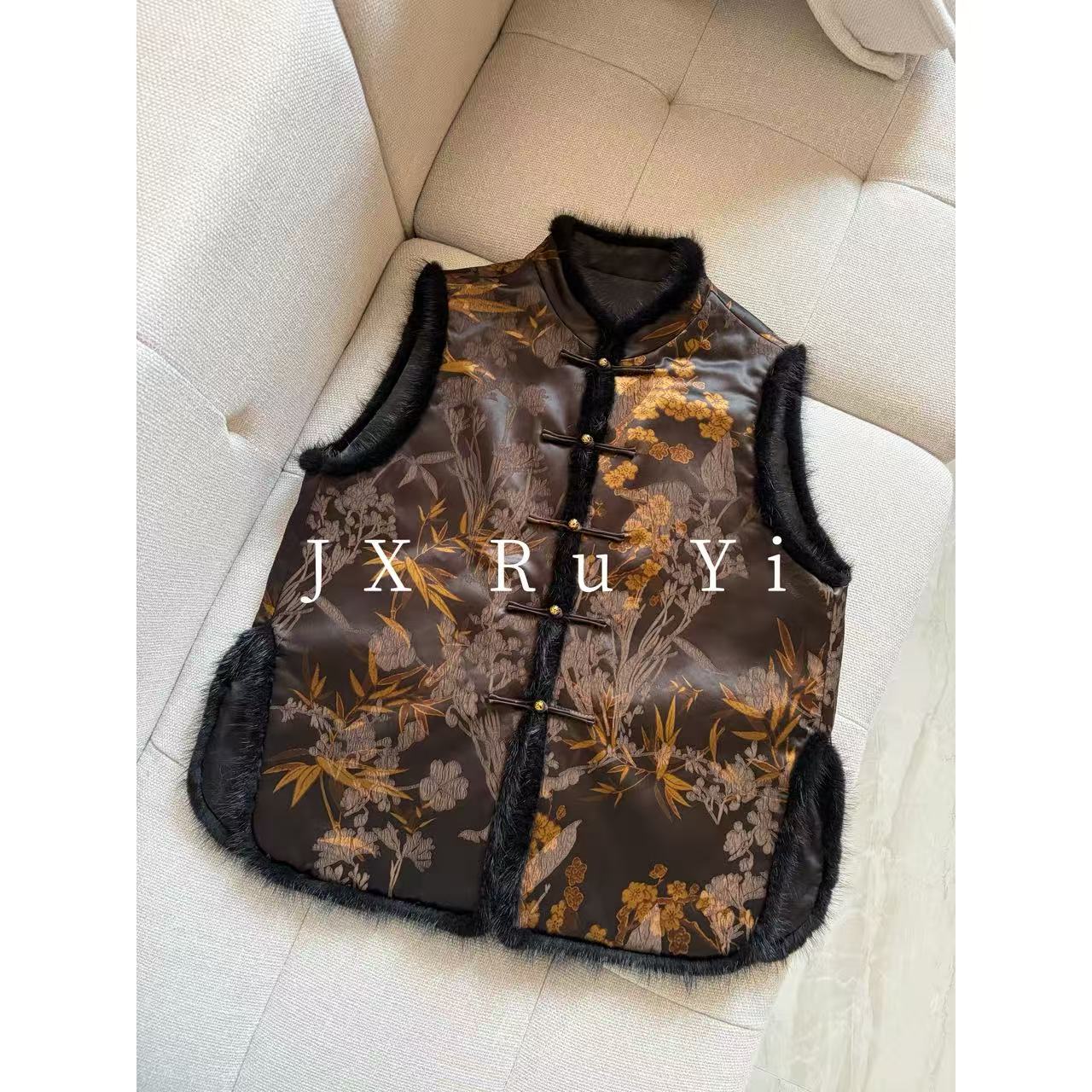 【馨柠】新中式内搭时尚复古提花宽松国风休闲百搭马甲