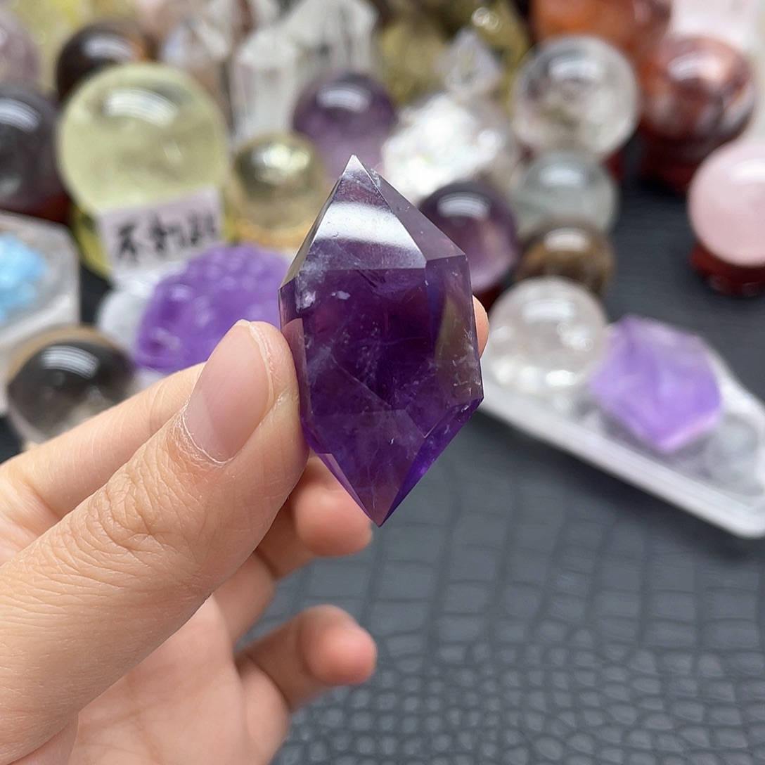 水晶珠宝半成品未镶嵌16紫水晶双尖无裂