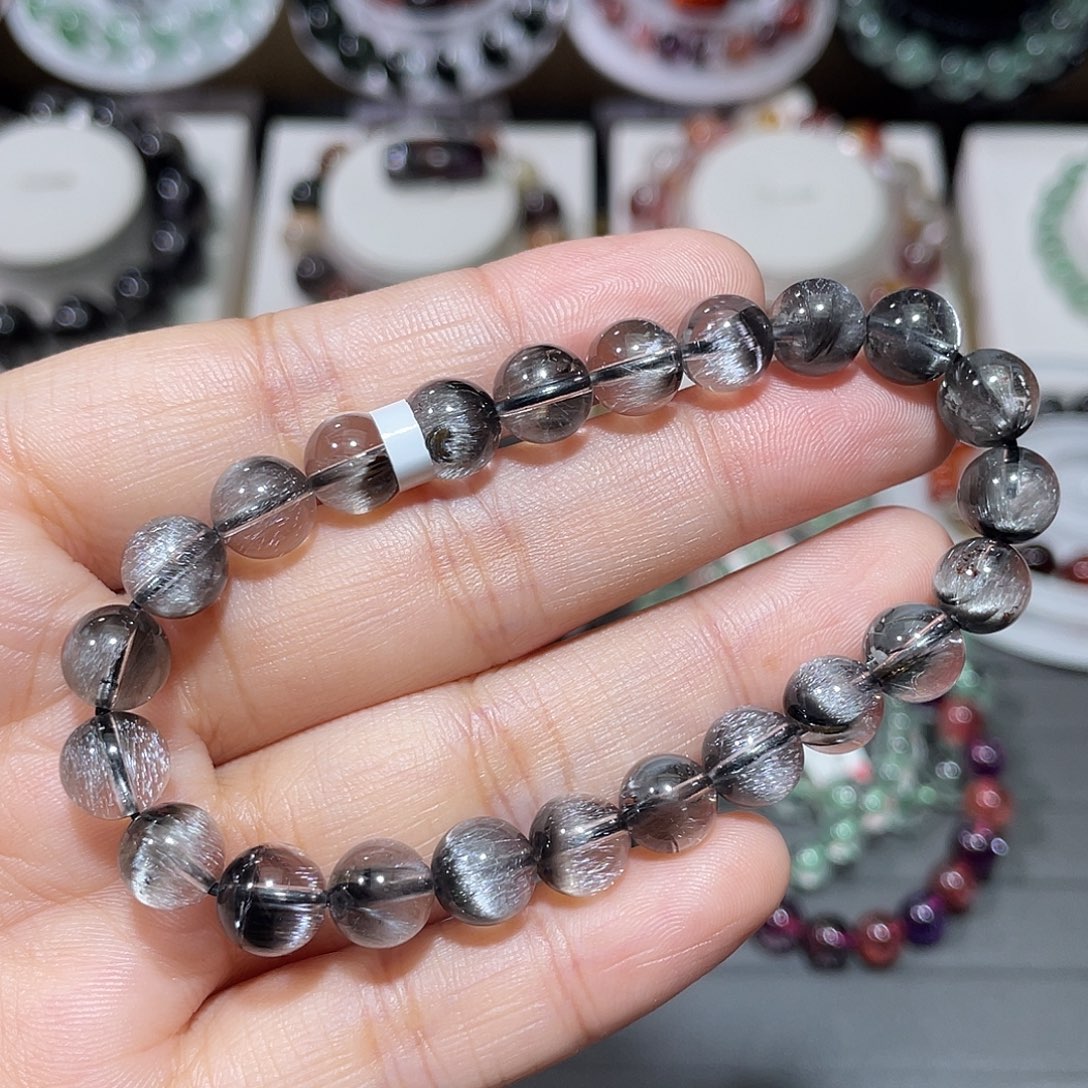 手链未镶嵌水晶黑银钛手串