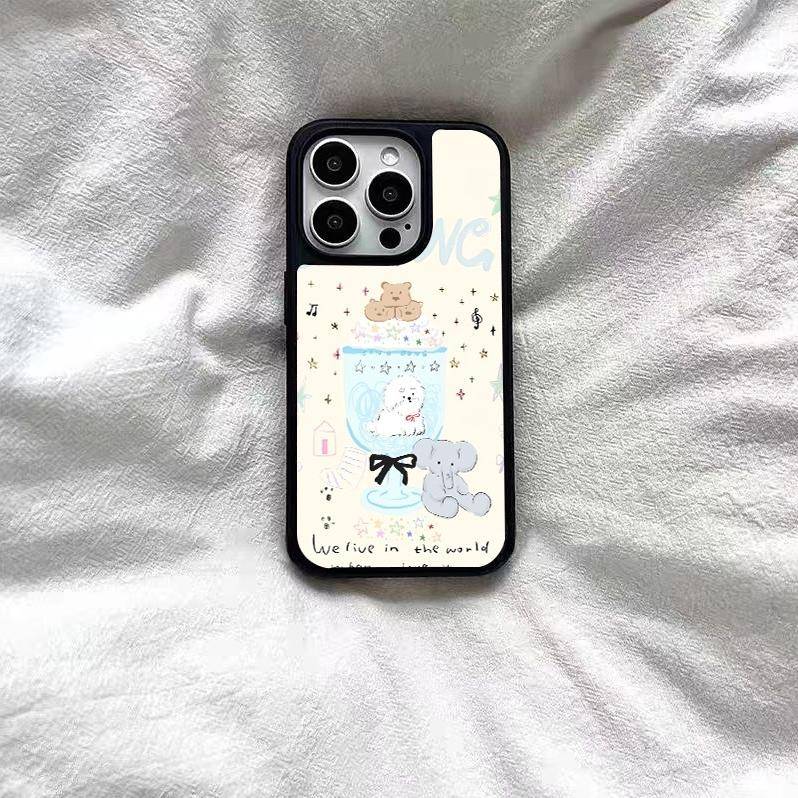 新款韩风狗勾冰淇淋杯高级感玻璃手机壳适用oppo苹果16小米14华为