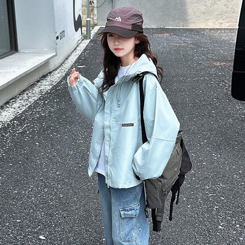 女童秋装外套2025新款女孩中大童连帽宽松休闲长袖夹克衫洋气百搭