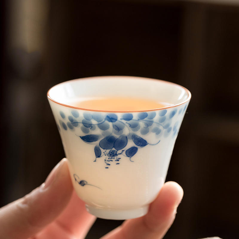 手绘茶杯陶瓷单个品茗杯主人杯女功夫茶杯单杯小茶盏中式铃铛杯
