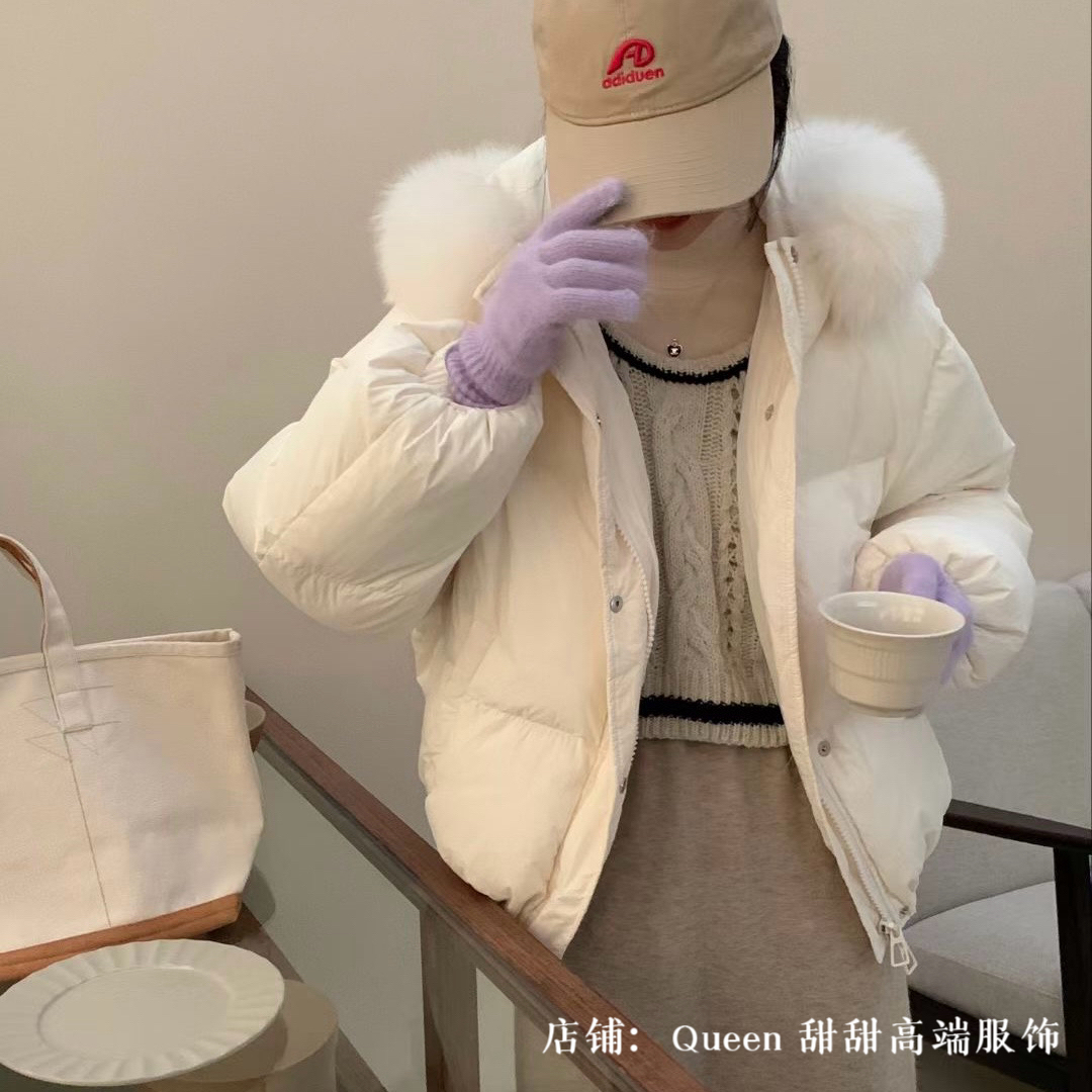 【公主2.0】90白鸭绒真狐狸大毛领面包服小个子冬季保暖短款羽绒服