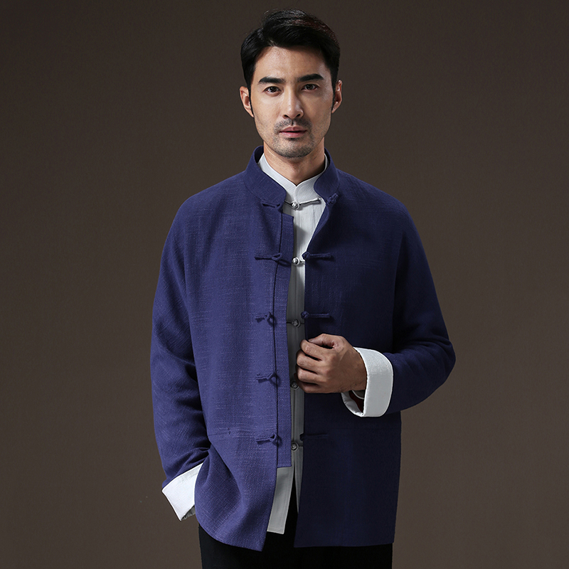 唐装男中式长袖外套中青年棉麻中国风复古盘扣休闲立领秋冬季上衣
