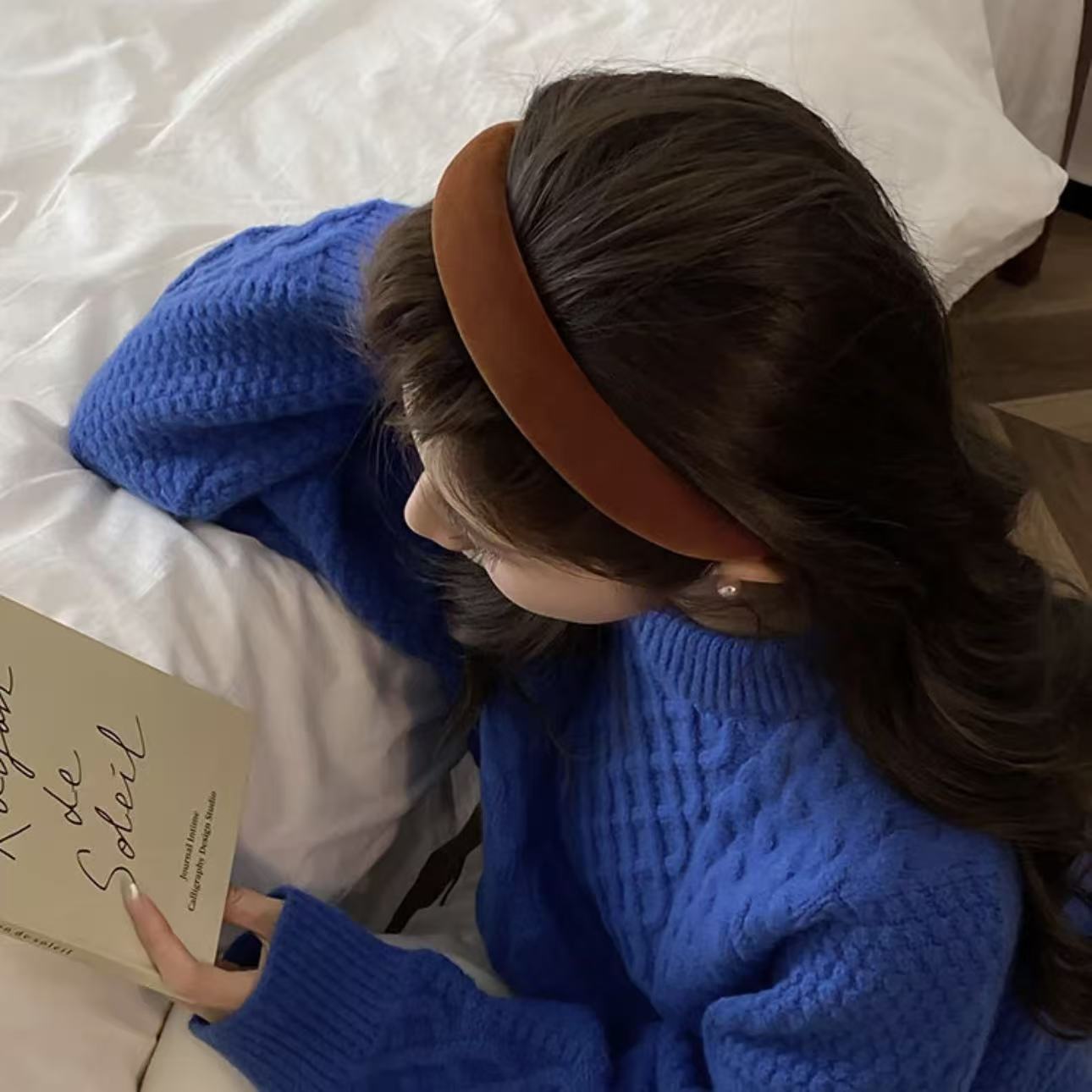 【阿敲】A2195~ 韩国丝绒巨显白熟南瓜色发箍秋冬高颅顶-麦穗头饰