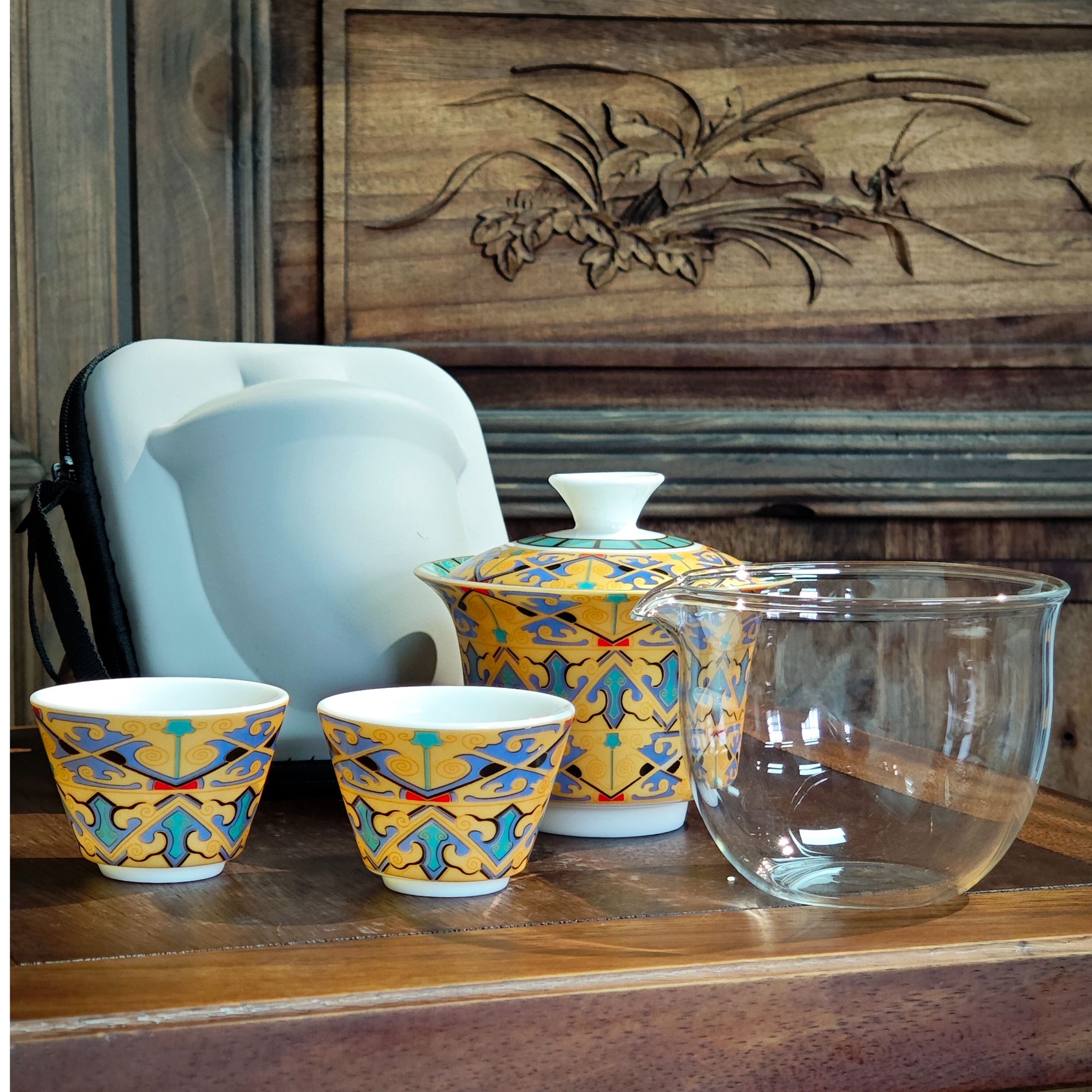 【闪购链接】A-0089 敦煌唐卡 一盖碗一玻璃公道两杯旅行套 是