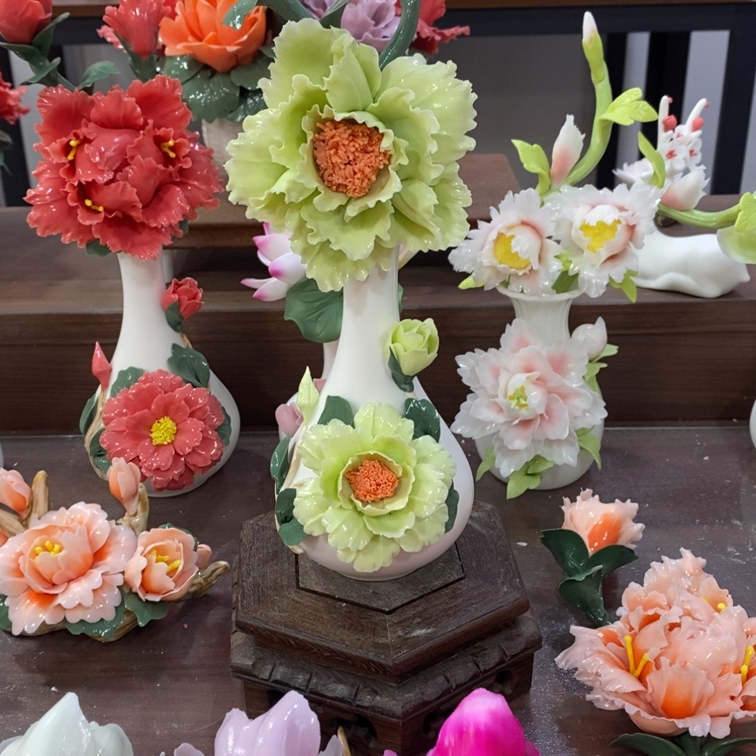 瓷片陶瓷手工花摆件