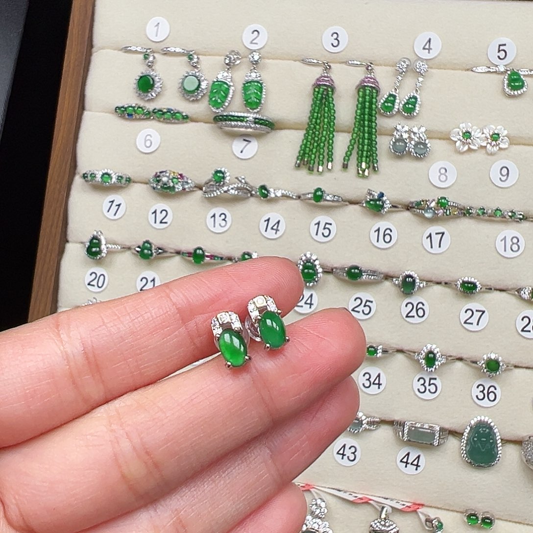 翡翠银S925镶嵌戒指天然