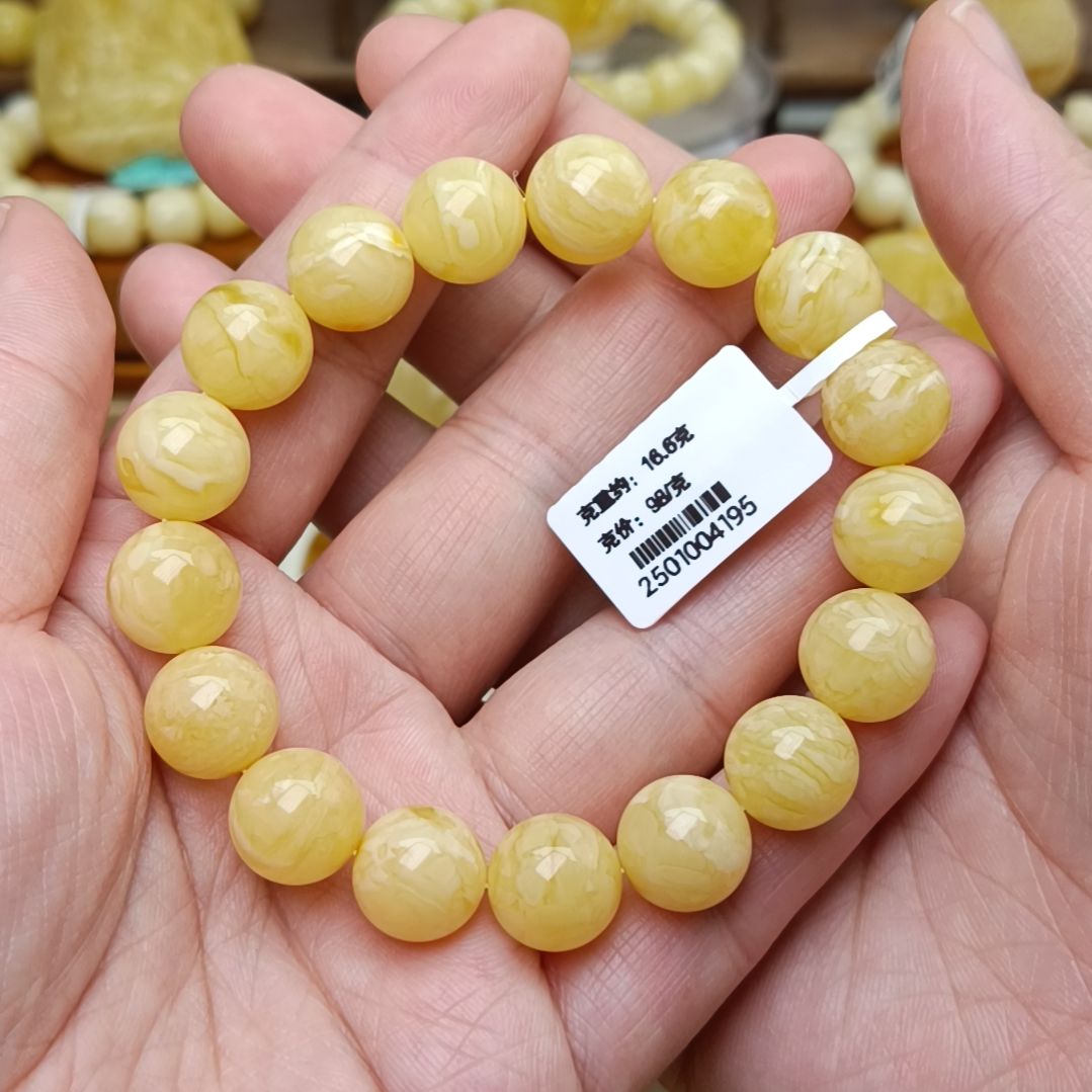 蜜蜡手链未镶嵌12圆珠虎皮纹