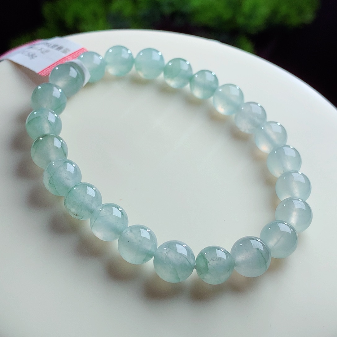 未镶嵌手串翡翠冰晴飘金丝绿 卡8mm