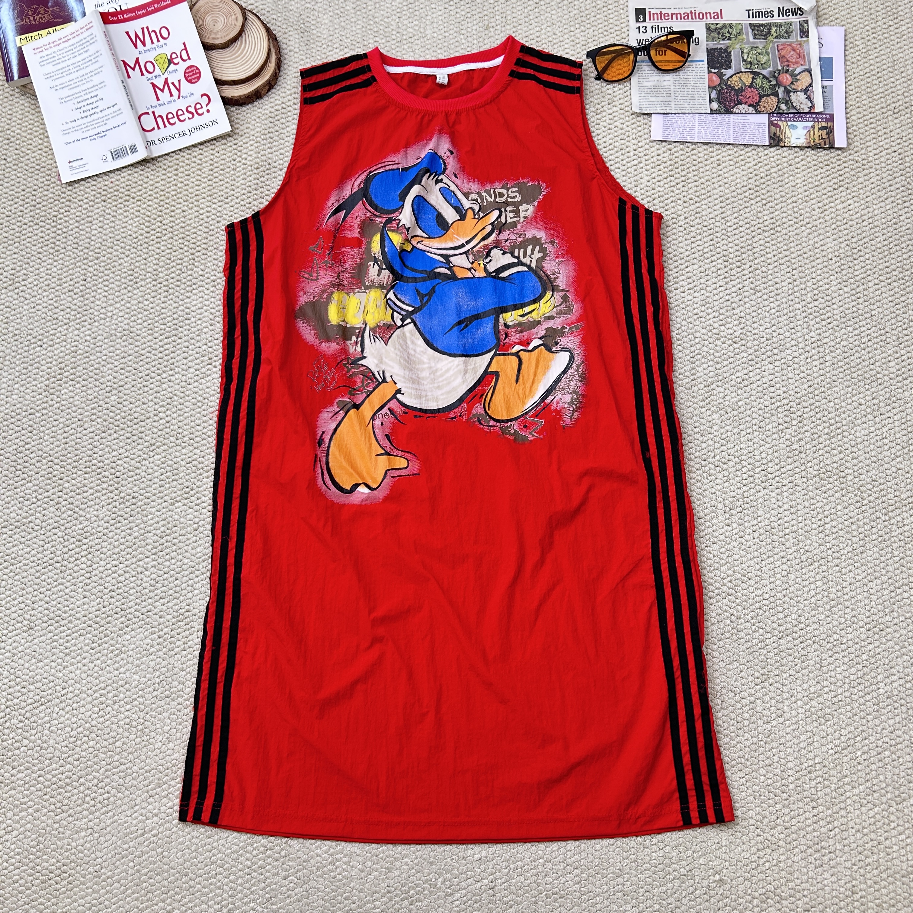 2025夏季新款韩版休闲宽松卡通印花吊带背心连衣裙3084