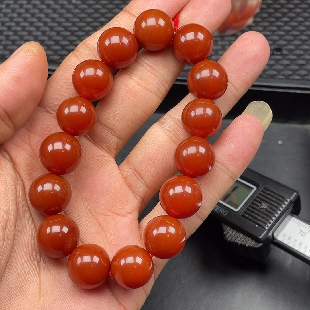 南红玛瑙未镶嵌瓦西柿子红圆珠手串卡14