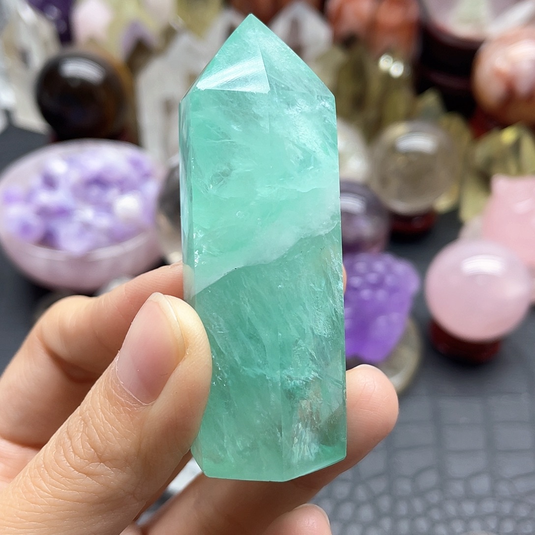 水晶未镶嵌珠宝半成品34绿莹柱有棉无裂福利放漏