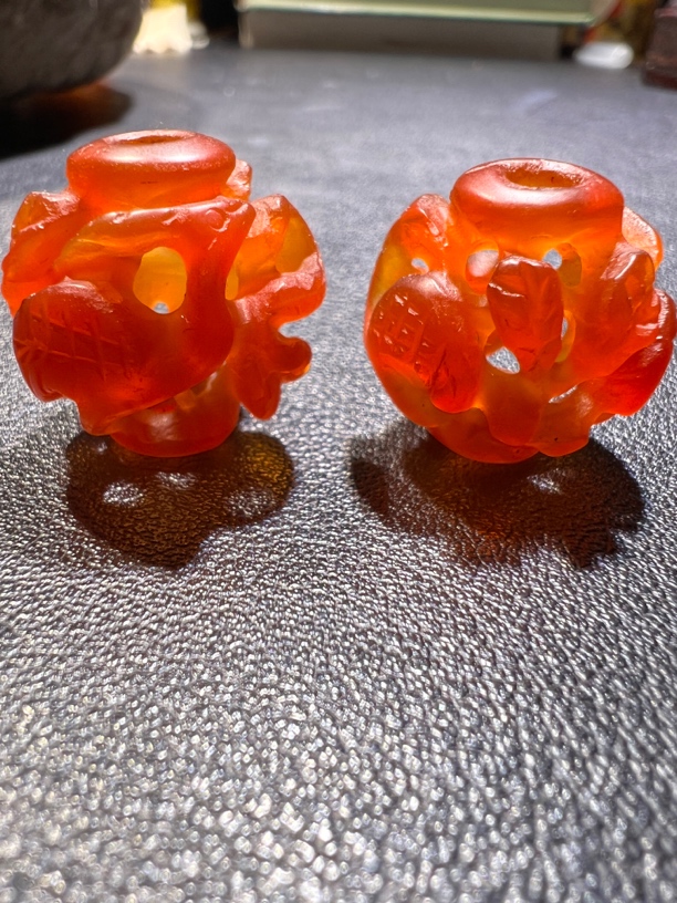 【仙鹤】红玛瑙仙鹤缠枝珠1颗 珠径20mm（多样性发1）