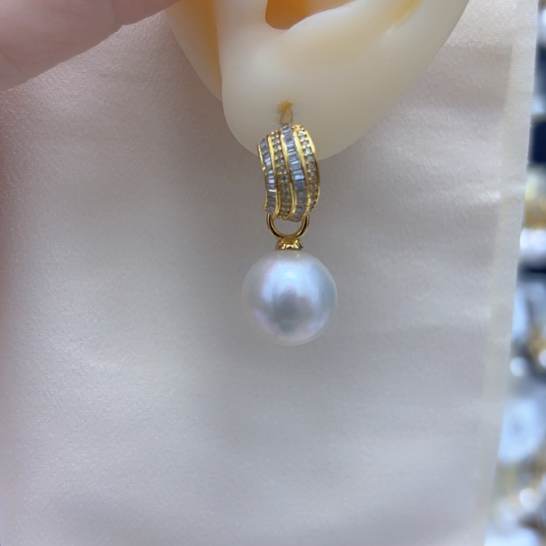 银S925镶嵌淡水珍珠耳饰