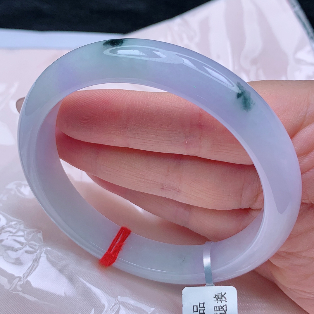 正品缅甸天然A货翡翠细糯化胶特色镯大圈口紫罗兰带飘花61.5圈