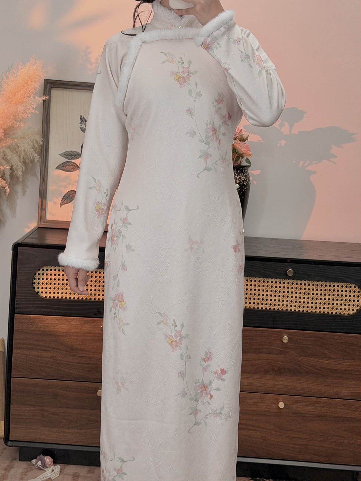 黎渃 云舒 全开襟旗袍 针织绒