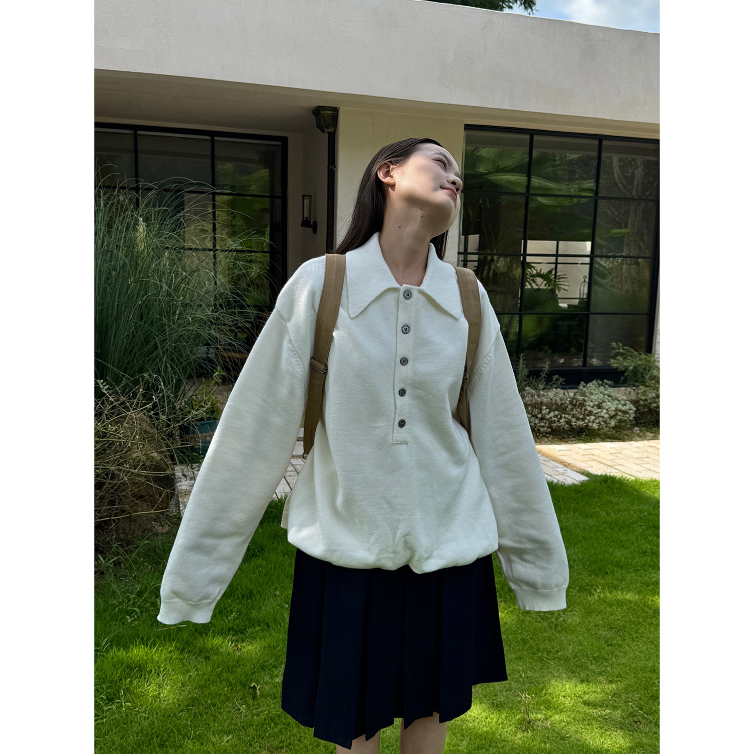 19studio WAYNEPRINCE美式复古polo领毛衣宽松休闲廓形针织衫上衣