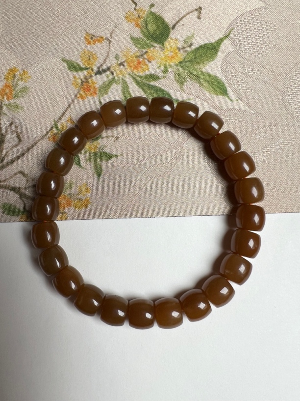 和田玉糖料老红糖色直切8×7mm手串