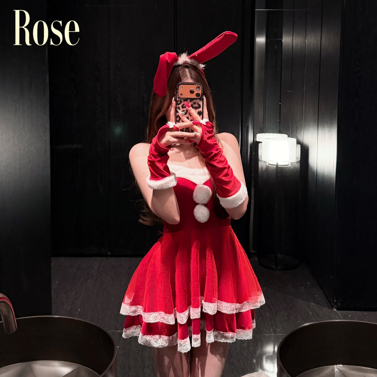 晚瑰·Rose 圣诞乖乖兔*丝绒性感制服露肩抹胸cos服夜场演出服女