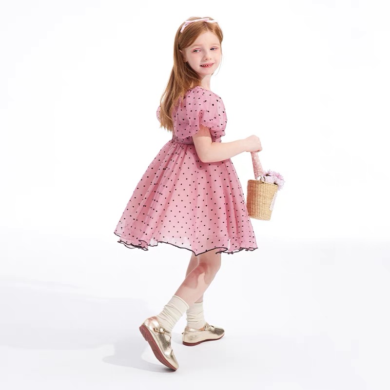 427 短袖泡泡袖碎花A字裙女宝连衣裙女植物花卉夏季