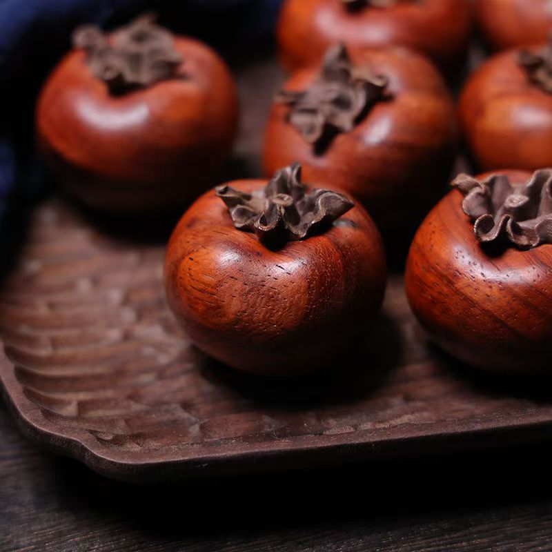 精雕花梨木雕刻柿子柿柿如意创意仿真水果摆件茶宠装饰乔迁送礼品
