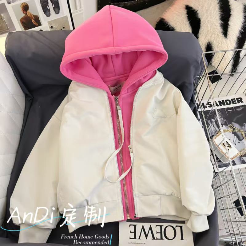 〖ANDI〗安迪冬季新款拼接女童假两件夹棉加厚棉服外套5324