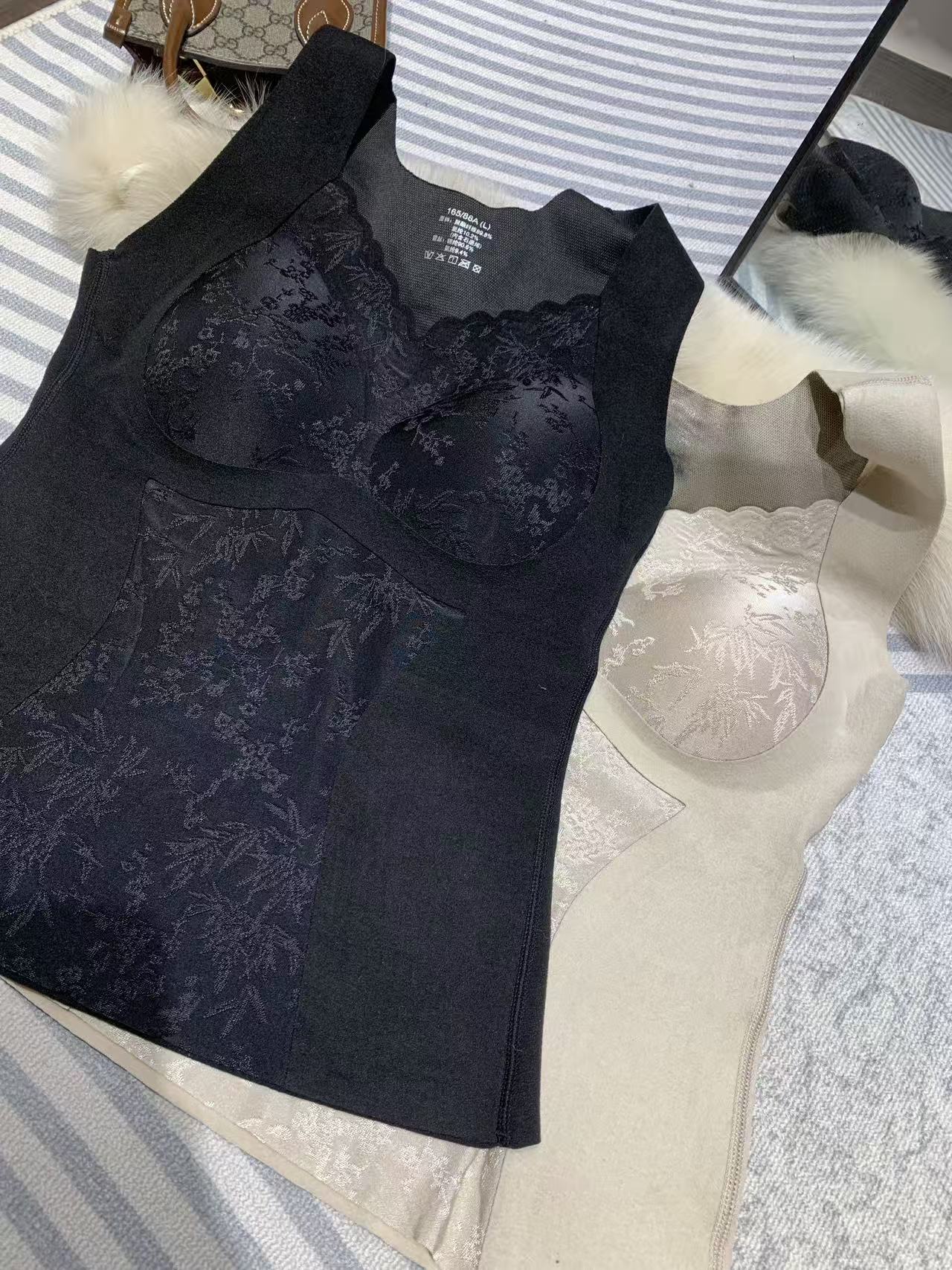 九月  冬款美背  新款提花带胸垫拼接吊带百搭背心6607