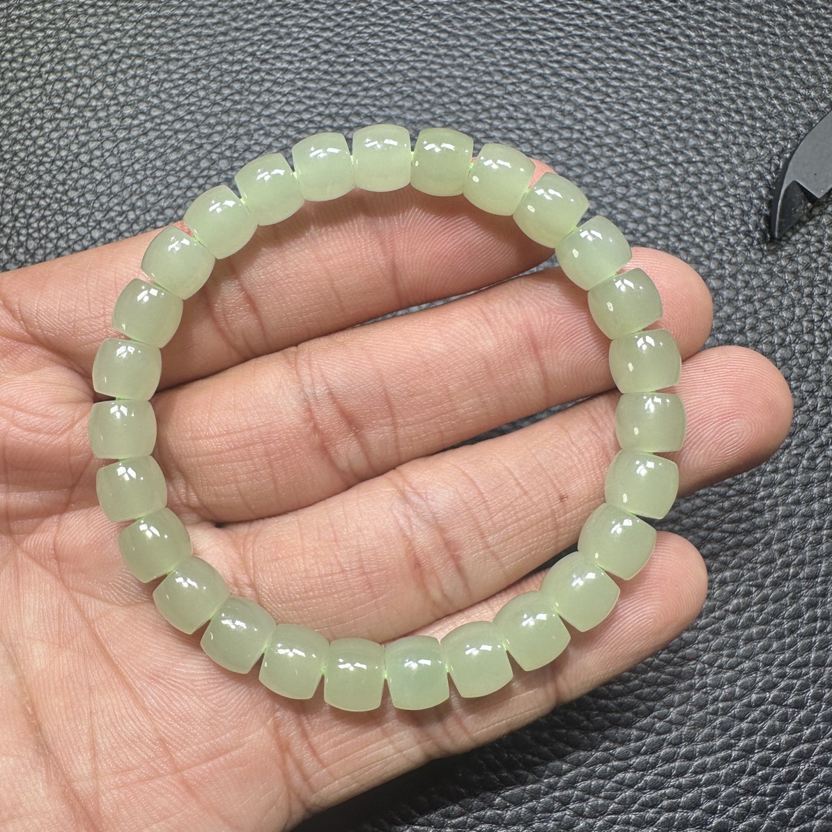 和田玉青海料冰底 冰晴水 手串7-8精工直切