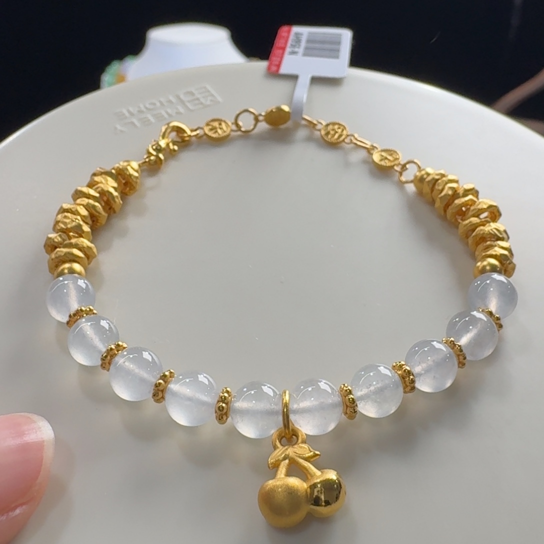 翡翠足金镶嵌手链高冰白月光盘缠手链（足金：4.8g左右）