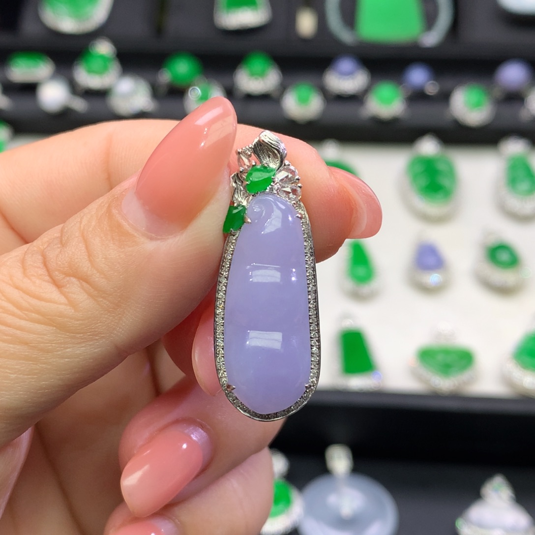 翡翠18K金镶嵌吊坠(不含链)